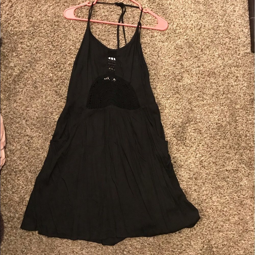Black Halter Dress with Crochet Detail